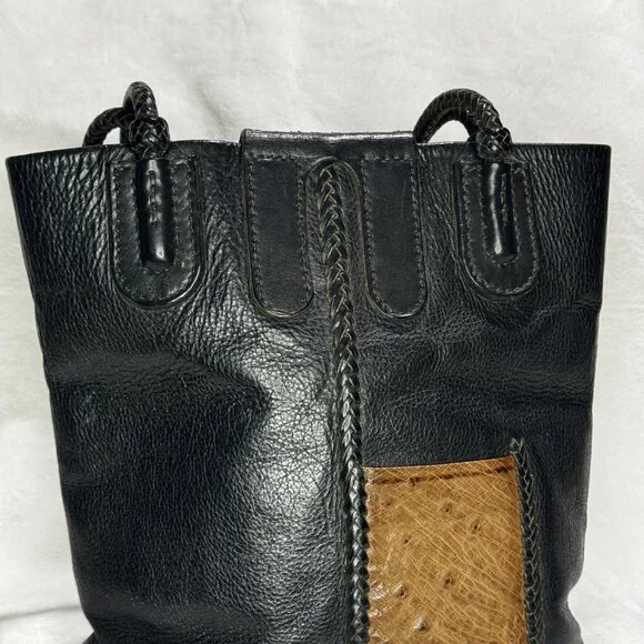 Artisan Leather Ostrich Panel Purse, one of a kind, durable, el cuero del toro - Picture 5 of 12